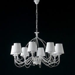 [BL105-8-BCO-PAR] Lampadario in ferro Bianco shabby otto luci paralumi bianchi 83x h49 cm
