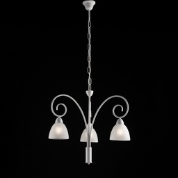 [BL241-3-BCO] Lampadario in ferro Bianco shabby paralumi in vetro Bianco tre luci 48x h50 cm