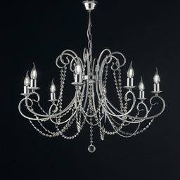 [BL146-8-CR] Lampadario in ferro Cromato otto luci con strass 74x h58 cm