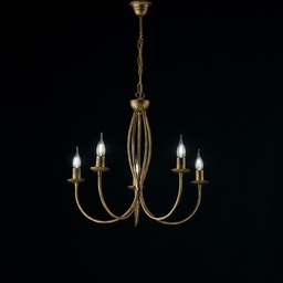 [BL147-5-BR] Lampadario in ferro Marrone Oro cinque luci 55x h53 cm