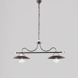 [BL234-2-BR] Lampadario in ferro Marrone Oro industrial Bianco due luci 87x h36 cm