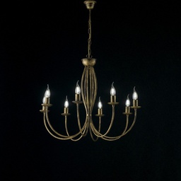 [BL147-8-BR] Lampadario in ferro Marrone Oro otto luci 74x h60 cm