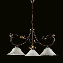 [BL175-3-BR] Lampadario in ferro Marrone Oro tre luci paralumi in vetro Bianco 79x h54 cm