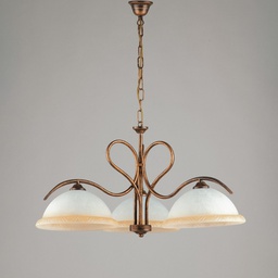 [BL142-3-BR] Lampadario in ferro Marrone Oro tre luci vetri Bianchi e Ambra 68x h43 cm