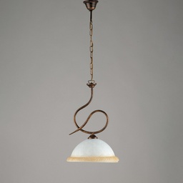 [BL142-1-BR] Lampadario in ferro Marrone Oro una luce vetro Bianco e Ambra 30x h48 cm
