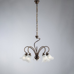 [BL230-5-BR] Lampadario in ferro Marrone salotto paralumi in vetro Bianco 57x h46 cm