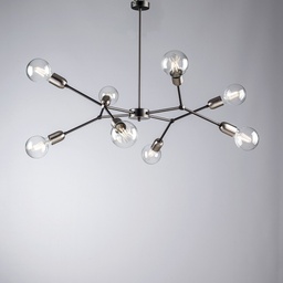 [BL254-PL8-NC] Lampadario in ferro Nero Cromo Satinato otto luci 79x h66 cm industrial
