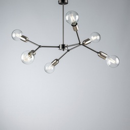 [BL254-PL6-NC] Lampadario in ferro Nero Cromo Satinato sei luci 71x h64 cm industrial