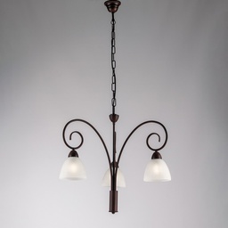 [BL241-3-RG] Lampadario in ferro Nero Ruggine paralumi in vetro Bianco tre luci 48x h50 cm