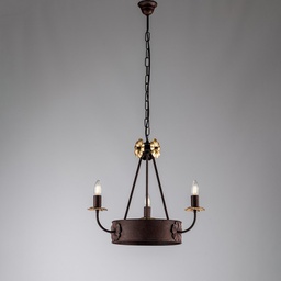 [BL228-3-RG] Lampadario in ferro Nero Ruggine rifinitura Oro impero tre luci 44x h48 cm