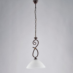 [BL217-S1-RG] Lampadario in ferro Nero ruggine una luce paralume vetro Alabastro bianchi 30x h52 cm
