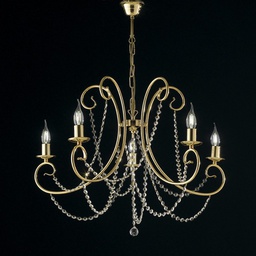 [BL146-5-OR] Lampadario in ferro Oro cinque luci con strass 68x h55 cm