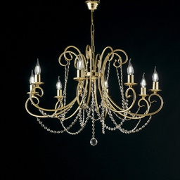[BL146-8-OR] Lampadario in ferro Oro otto luci con strass 74x h58 cm
