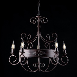 [BL183-5-RG] Lampadario in ferro laccato nero con decorazione ruggine 5 luci