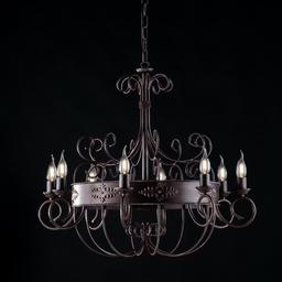[BL183-8-RG] Lampadario in ferro laccato nero con decorazione ruggine 8 luci cm 76