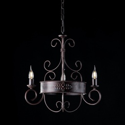 [BL183-3-RG] Lampadario in ferro laccato nero con decoro ruggine 3 luci con fregi