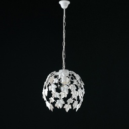 [2001060] Lampadario in ferro shabby Bianco strass una luce 30x h37 cm edera
