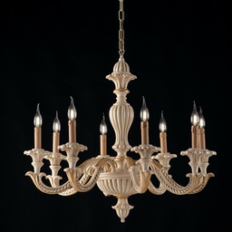 [BL180-8-AV] Lampadario in legno Avorio e foglia Oro otto luci 80x h70 cm