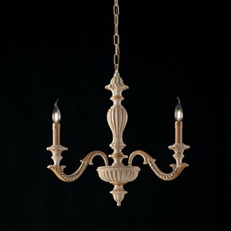 [BL180-3-AV] Lampadario in legno Avorio e foglia Oro tre luci 43x h57 cm
