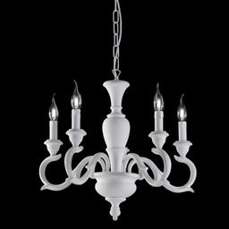 [BL172-5-BCO] Lampadario in legno Bianco Shabby cinque luci 50x h50 cm