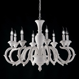 [BL172-8-BCO] Lampadario in legno Bianco Shabby otto luci 93x h65 cm