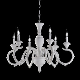 [BL172-6-BCO] Lampadario in legno Bianco Shabby sei luci 91x h65 cm