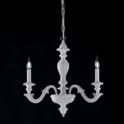 [BL180-3-BCO] Lampadario in legno Bianco shabby tre luci 43x h57 cm