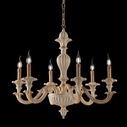 [BL180-6-AV] Lampadario in legno e pasta di legno avorio e foglia oro 6 luci