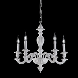 [BL180-5-BCO] Lampadario in legno e pasta di legno bianco shabby 5 luci