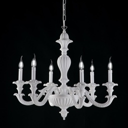 [BL180-6-BCO] Lampadario in legno e pasta di legno bianco shabby 6 luci