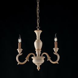 [BL172-3-AV] Lampadario in legnoAvorio e Foglia Oro tre luci 43x h50 cm