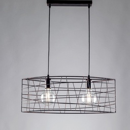 [BL168-2-NR] Lampadario industrial a sospensione in ferro Nero Rame due luci 61x h25 cm