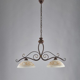 [BL225-2-RG] Lampadario lavorato in ferro Nero Ruggine rifinitura Oro due luci 81x h50 cm