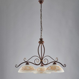 [BL225-3-RG] Lampadario lavorato in ferro Nero Ruggine rifinitura Oro tre luci 71x h56 cm