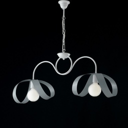 [BL128-2-GR] Lampadario moderno a sospensione in ferro Bianco Grigio due luci 82x h35 cm