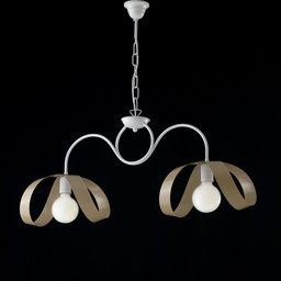 [BL128-2-TO] Lampadario moderno a sospensione in ferro Bianco Tortora due luci 82x h35 cm