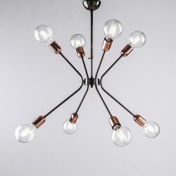 [BL222-8-NR] Lampadario moderno ferro Nero rifiniture Rame otto luci 65x h67 cm urban