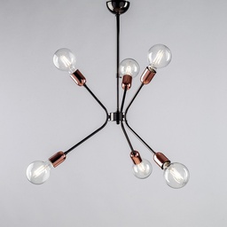 [BL222-6-NR] Lampadario moderno in ferro Nero Rame sei luci 43x h62 cm urban
