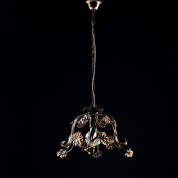 [BL169-1-BR] Lampadario rosoni a sospensione in ferro Marrone Oro una luce 47x h31 cm