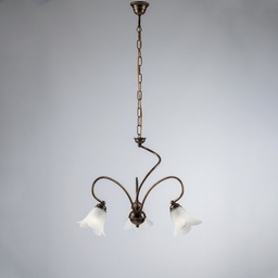 [BL230-3-BR] Lampadario sala ferro Marrone Oro paralumi vetro Bianco 50x h46 cm