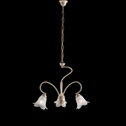[BL230-3-AV] Lampadario salotto in ferro Avorio Oro tre luci paralumi 50x h46 cm