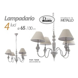 [GIC765438] Lampadario stile shabby anticato 4 luci cm 65