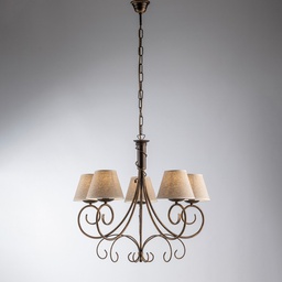 [BL258-5-BR] Lampadario vienna Marrone Oro cinque luci paralumi effetto tessuto 60x h58 cm
