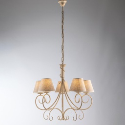 [BL258-5-AV] Lampadario vienna ferro Avorio Oro cinque luci paralumi tessuto 60x h58 cm