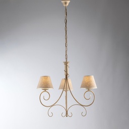 [BL258-3-AV] Lampadario vienna ferro Avorio Oro tre luci paralumi effetto tessuto 52x h58 cm