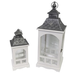 [V3726350000] Lanterna legno metallo 1-2 bianco argento quadro cm22x22h59