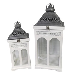 [V3726340000] Lanterna legno metallo 1-2 bianco argento quadro cm27x27h63