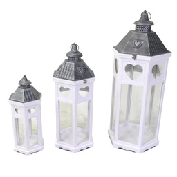 [V3726390000] Lanterna legno metallo 1-3 bianco argento esagonale cm41x35,5h98