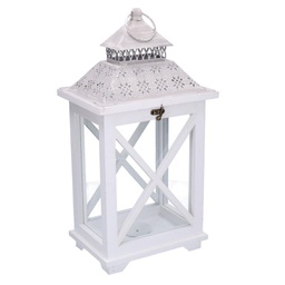[V3720930000] Lanterna legno metallo bianco rettangolare cm23x17h45