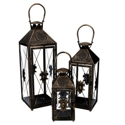 [V3725050000] Lanterna metallo 1-3 nero e oro cm 19x19h54/66